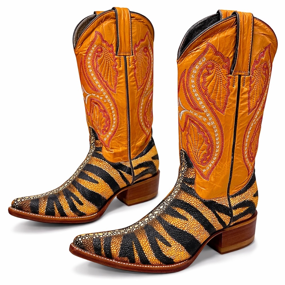 Aguila Real Wild Thang Tiger-Ray Exotic Print Western Boots Men’s 7 M